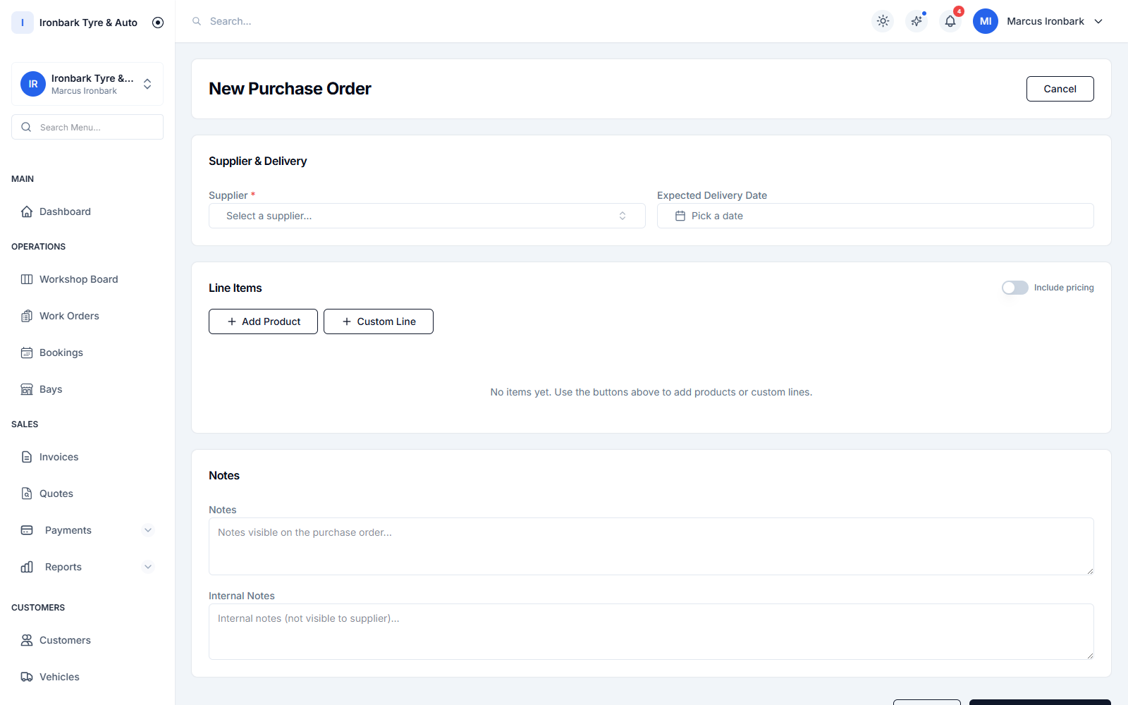 Creating a purchase order, auto-populated from low stock